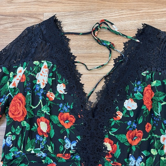 Anthropologie Lacy V-Neck Black Floral Mini Dress Long Sleeve Size 16 NEW - Picture 5 of 11